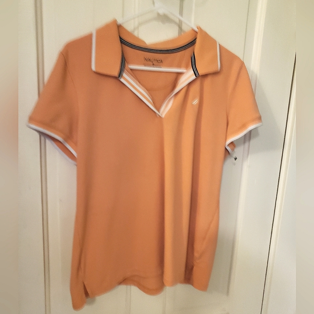 Nautica Women's Orange Peach Polo Shirt